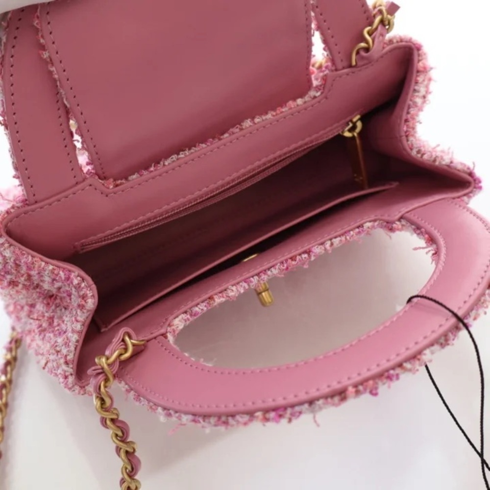 FULL SET AUTHENTIC Chanel 24P Kelly Shopping Bag Small Pink Tweed - Picture 13 of 15